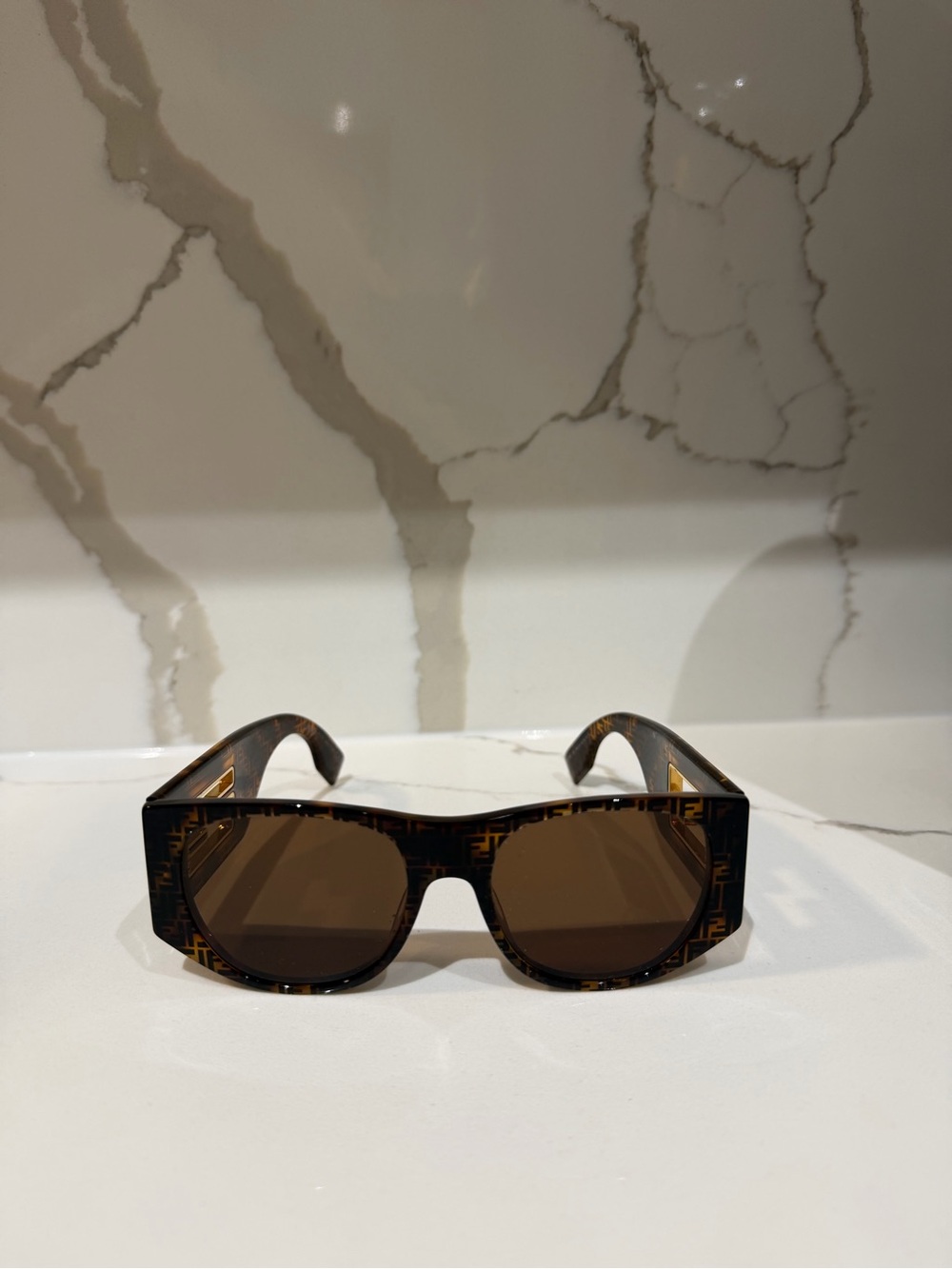 FENDI Havana Oval FF Logo Tortoise Sunglasses